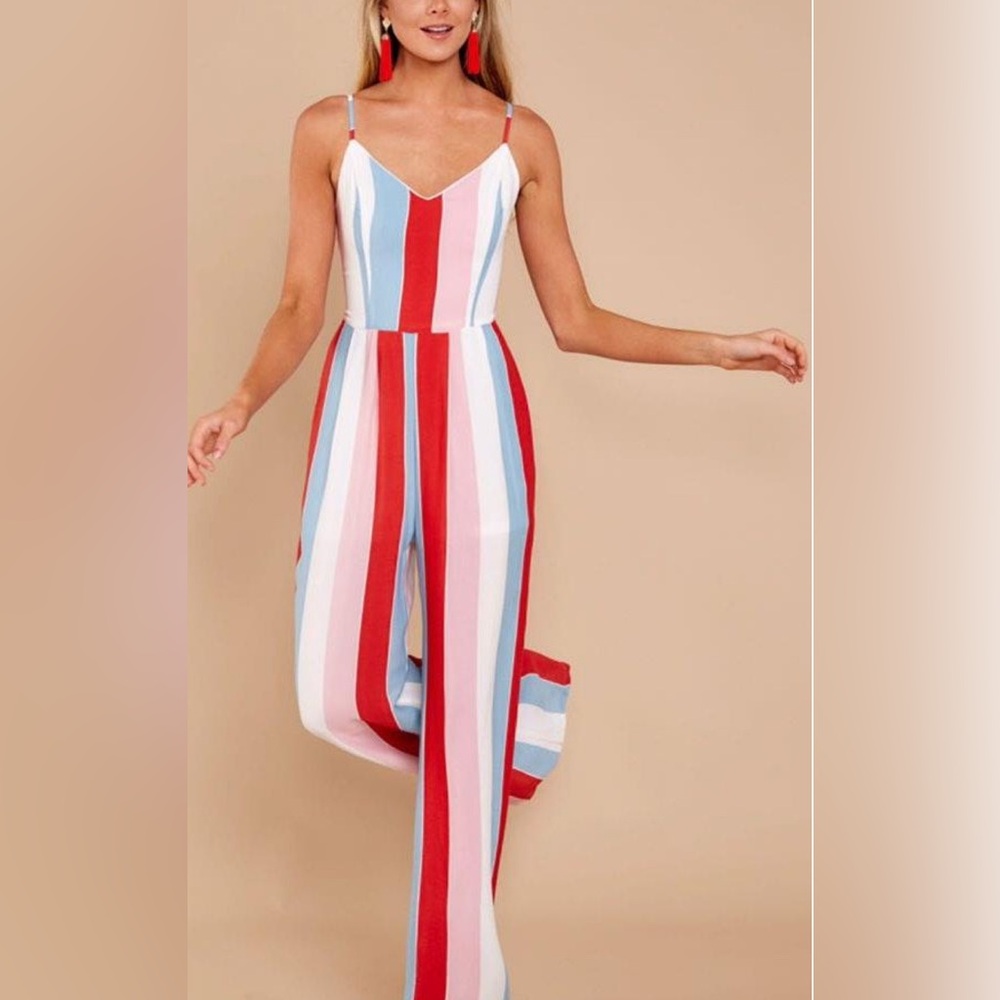 American Threads Red, Pink and Blue Striped Jumpsuit